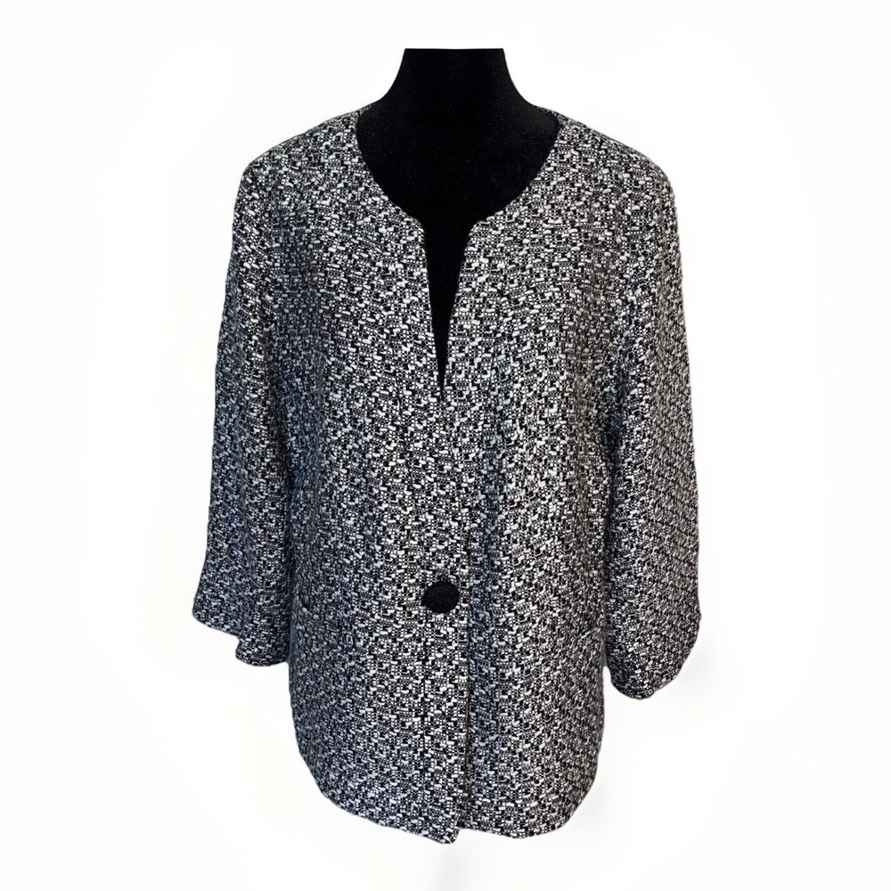 Coldwater Creek 3/4 Sleeve Tweed 1-Button Unlined Blazer Jacket Size 16 NWT